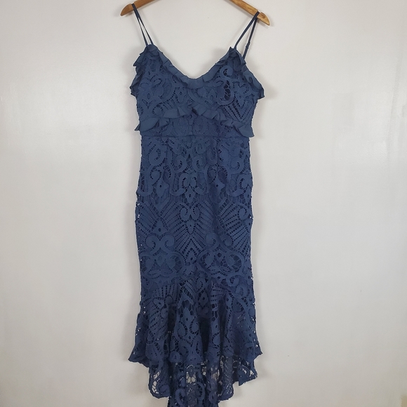 Selfie Leslie Dresses & Skirts - Selfie Leslie NWT blue mermaid dress lace overlay US large